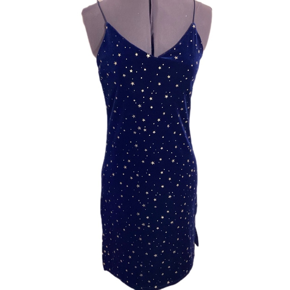 RomWe Navy Velvet Celestial Star Mini Dress Size M/6